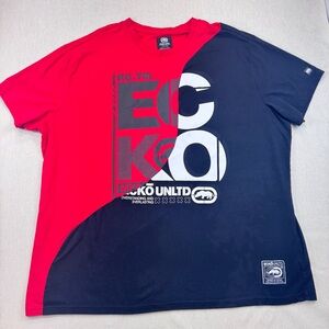 Ecko Unltd Mens 5XL Graphic T-Shirt Red Black Colorblock Streetwear Tee